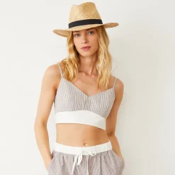 MONROW Stripe Poplin Bralette Top PECANSTRIPE New